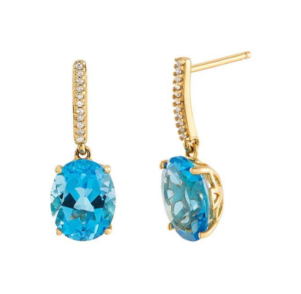 Blue topaz - diamond earrings